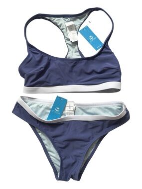 Cupshe Navy Bikini Set with White Trim